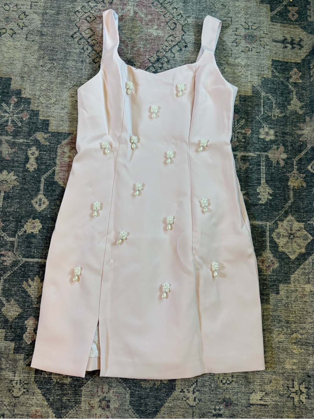 Woman’s Light Pink Embellished Bow Appliqué Dress